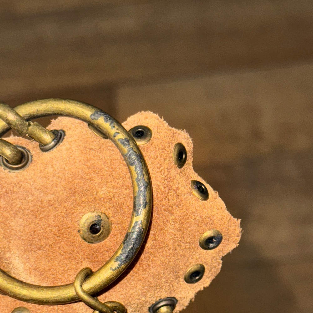 Vintage 90’s Suede Leather Studded Disc Chain Belt W/ Butterfly Detailing Y2K - Picture 3 of 8